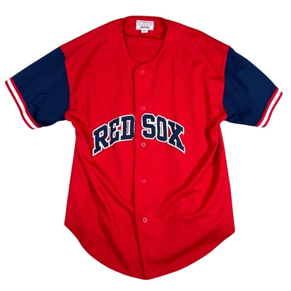Vintage Starter Boston Red Sox Baseball Jersey Mens XL Red Navy Button Up MLB
